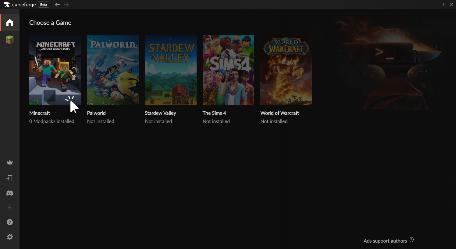 CurseForge game selector