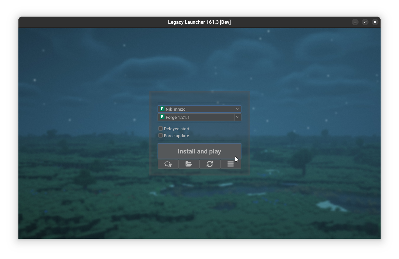 Launcher window with the selected Forge version