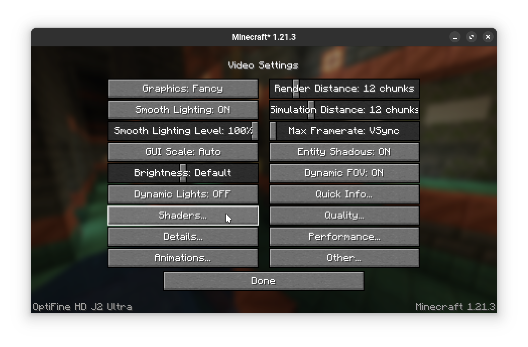 Shaders button